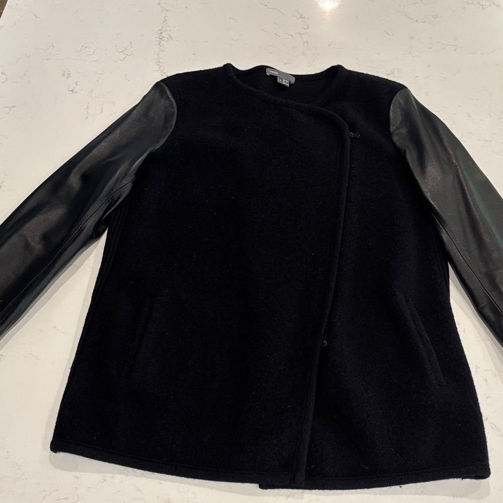 Vince Black Jacket with Leather Sleeves